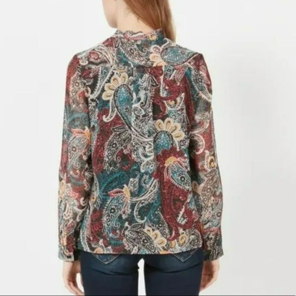 Anthropologie SEE U SOON FLORAL PRINT LONG SLEEVE BUTTONED BLOUSE SMALL - Picture 3 of 9